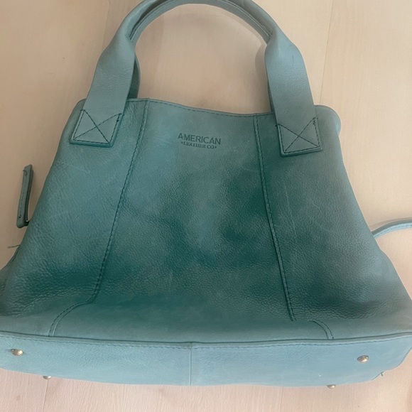 American Leather Co Minimalist Teal Triple Entry Shoulder Bag - Picture 12 of 12